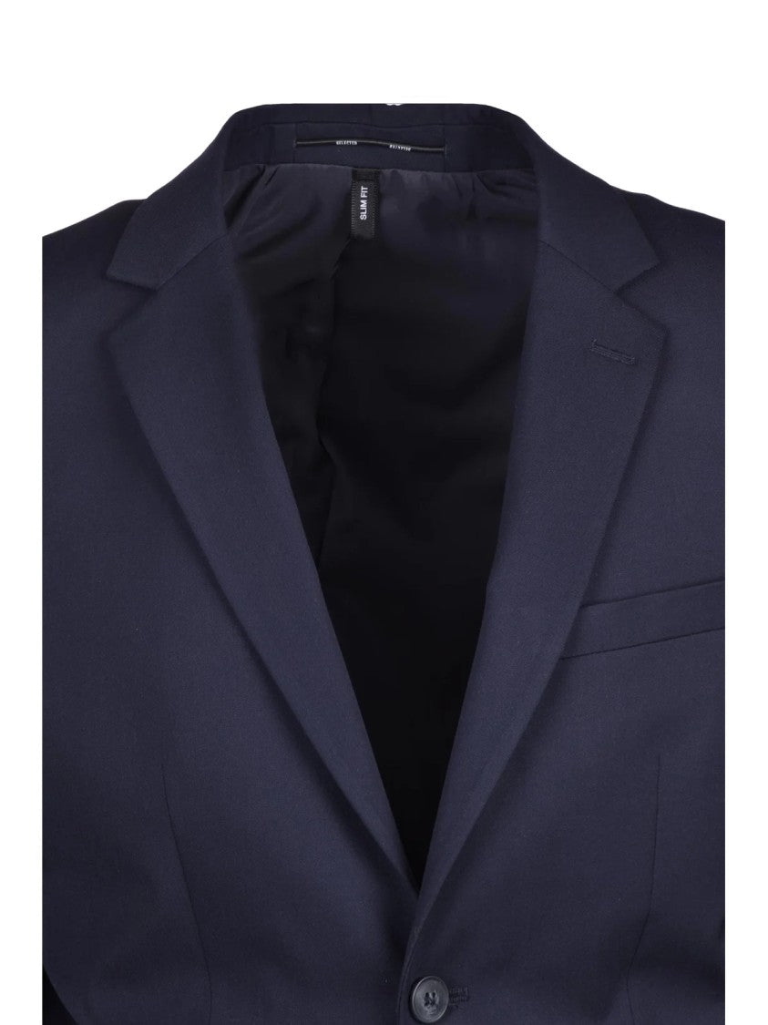 Selected Tailored Blue Jacket With Two-Button Closure And Notch Lapels