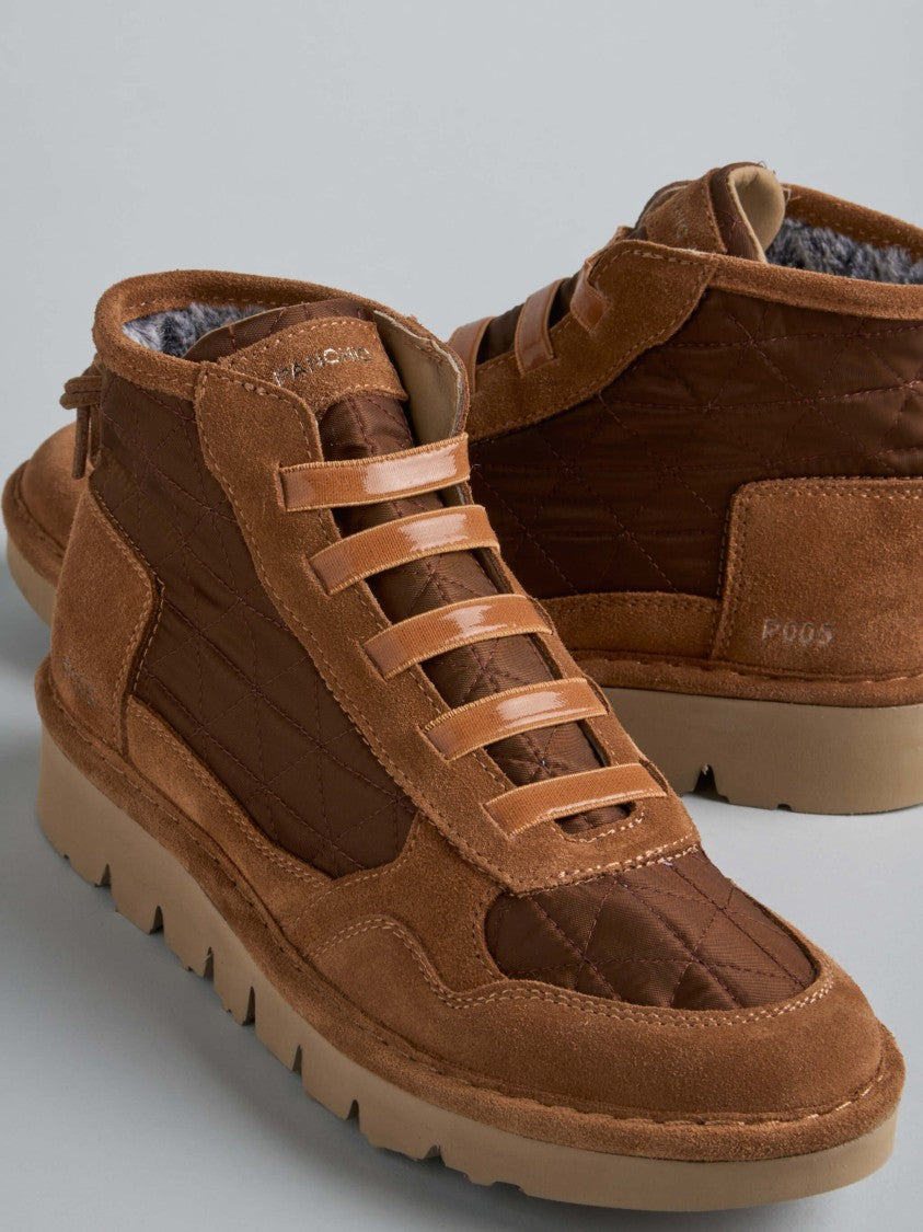 Panchic Mid-Top Quilted Nylon Sneakers With Suede Overlays