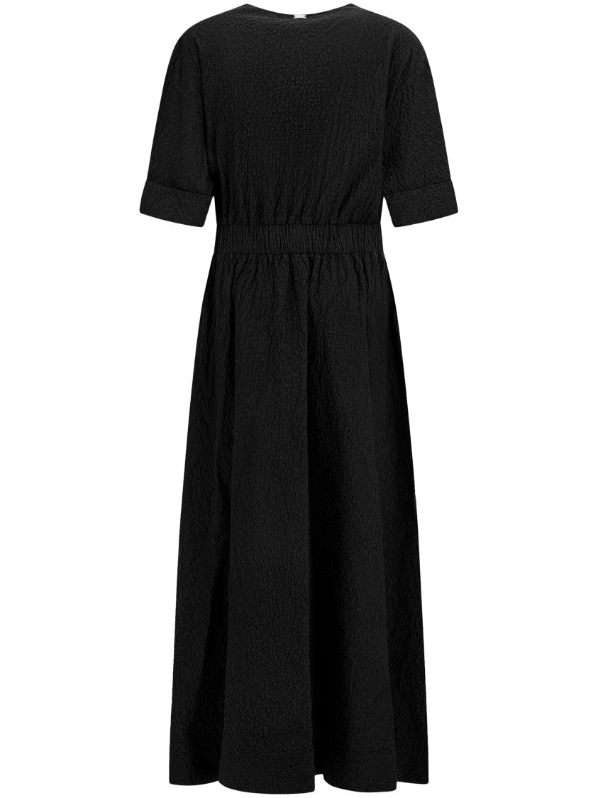 Herno Textured Black Wrap Dress With Belted Waist