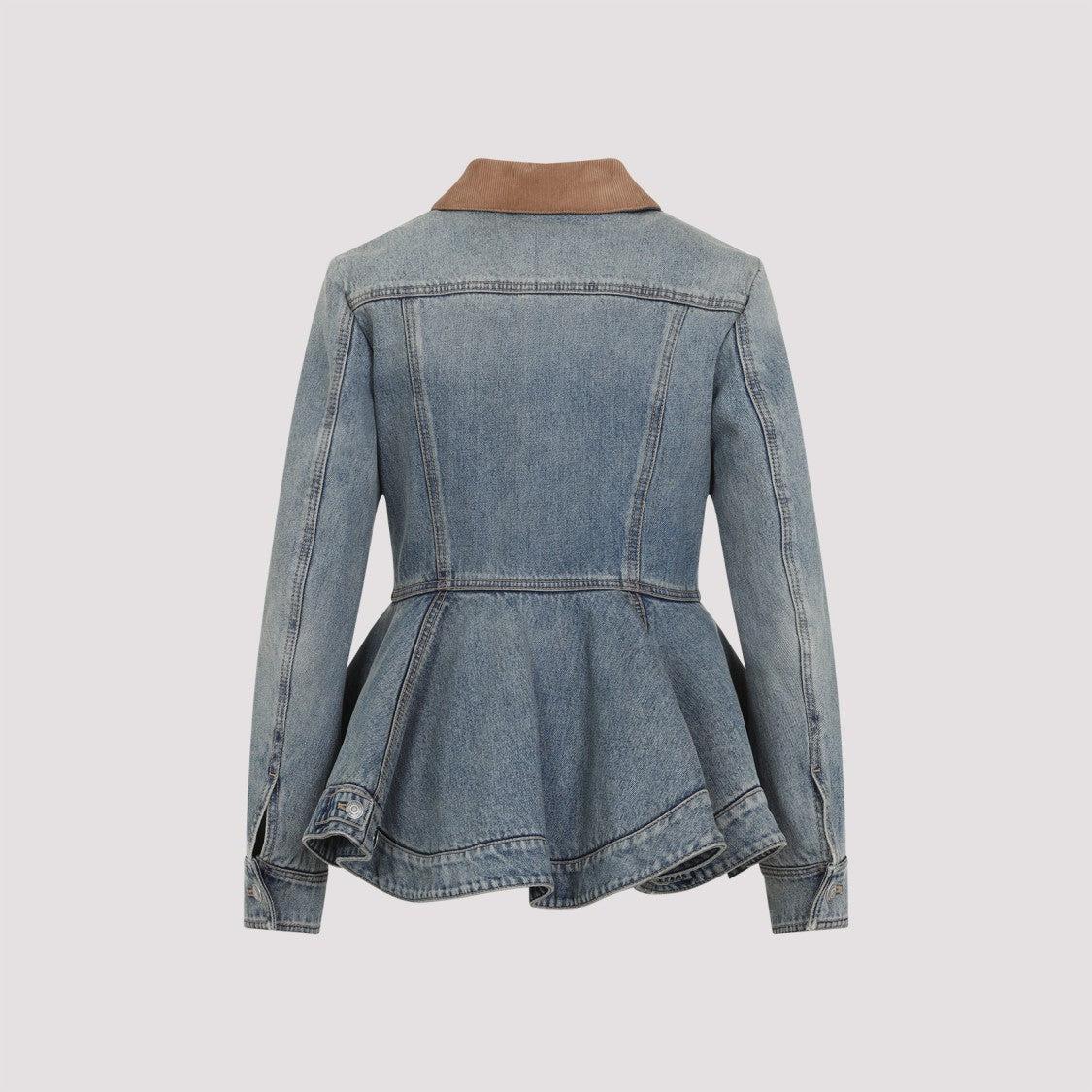 Alexander Mcqueen Fitted Blue Jacket With Peplum Hem And Contrasting Collar