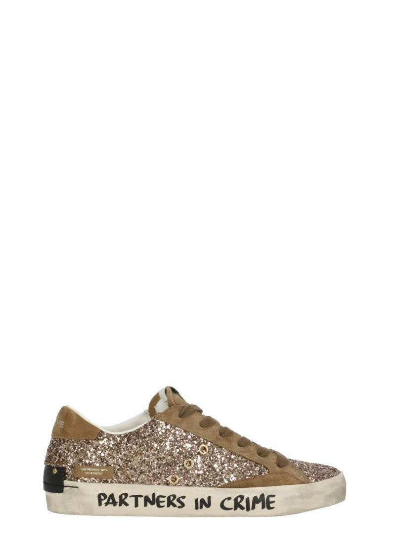 Crime London Brown Glitter Suede Inserts Leather Sneakers