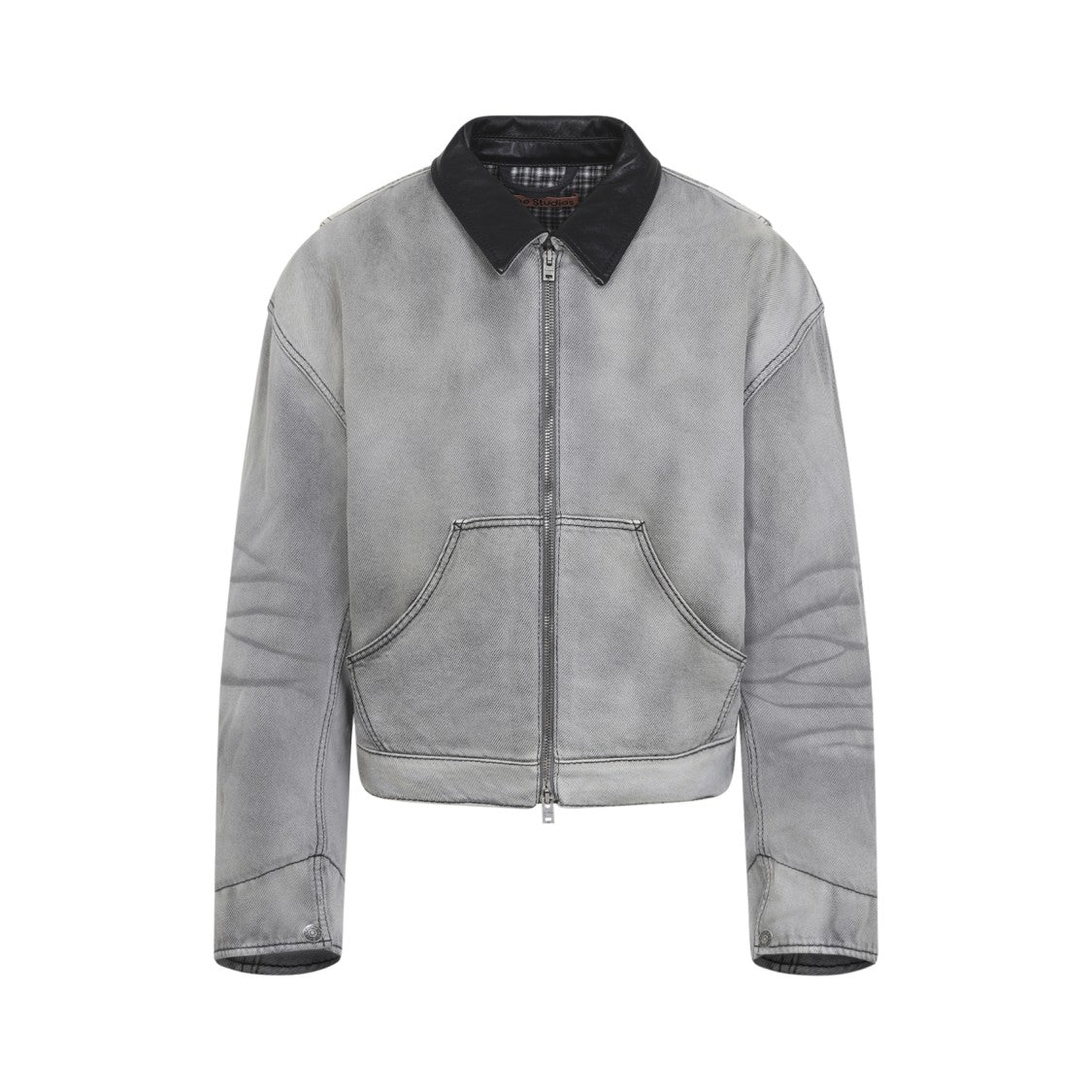 Acne Studios Washed Grey Cotton Jacket With Contrasting Black Collar