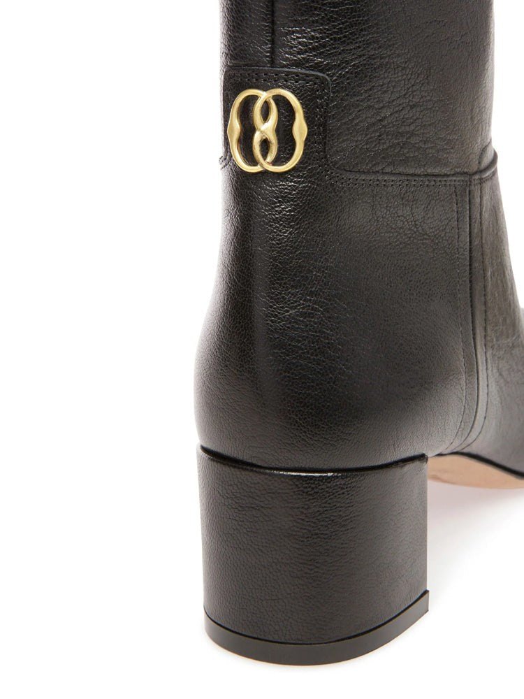 Bally Black Low Block Heel Leather Ankle Boots