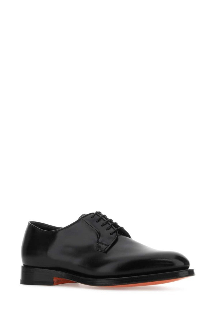 Santoni Black Leather Lace-Up Shoes
