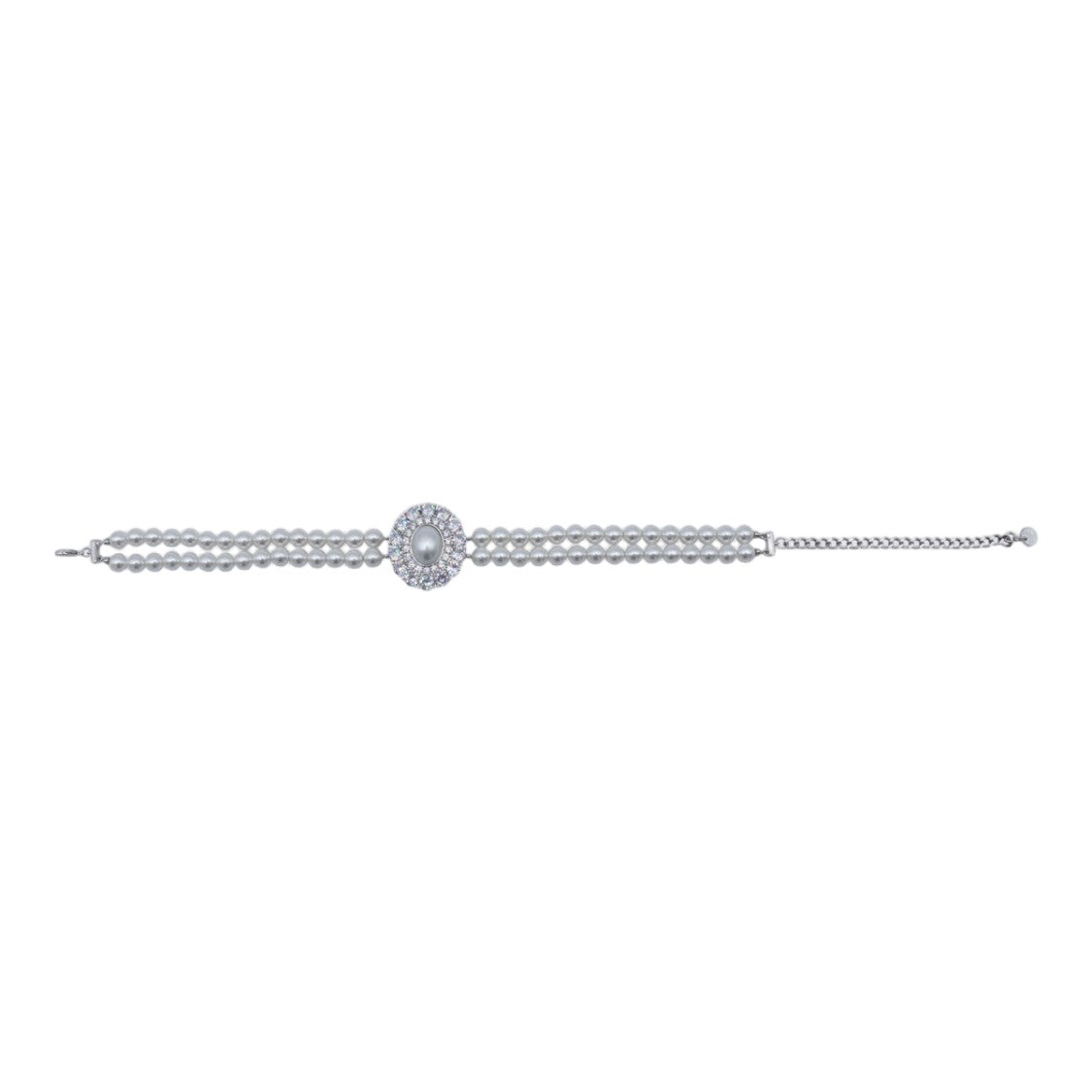 Self-Portrait Double Row Pearl Bracelet With Crystal Accents