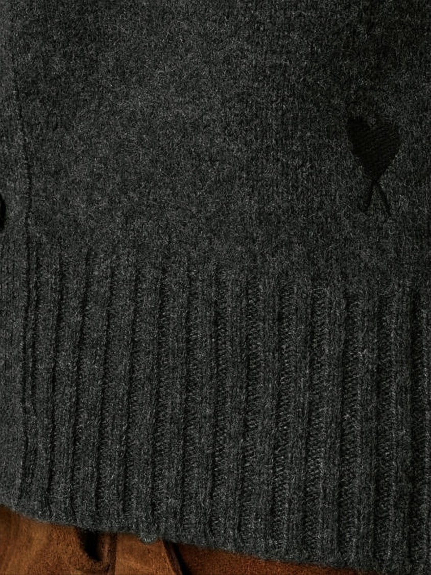 Ami Paris Cropped Cashmere-Wool Cardigan With Button Front