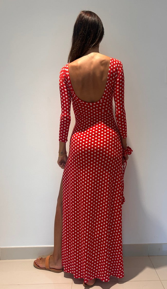 Hawa Made From Love Red Maha Polka Dot Polyester Maxi Dress