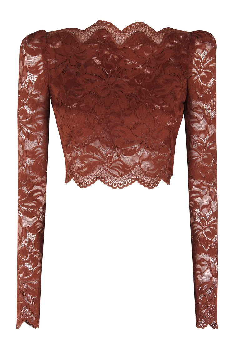 Rabanne Cropped Lace Top With Boat Neckline