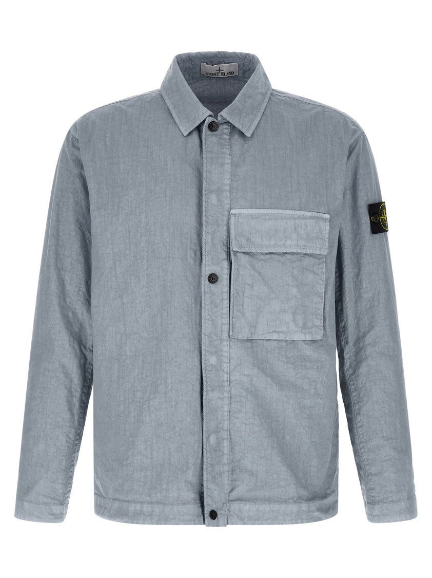 Stone Island Marbled Textured Overshirt With Front Snap Closure