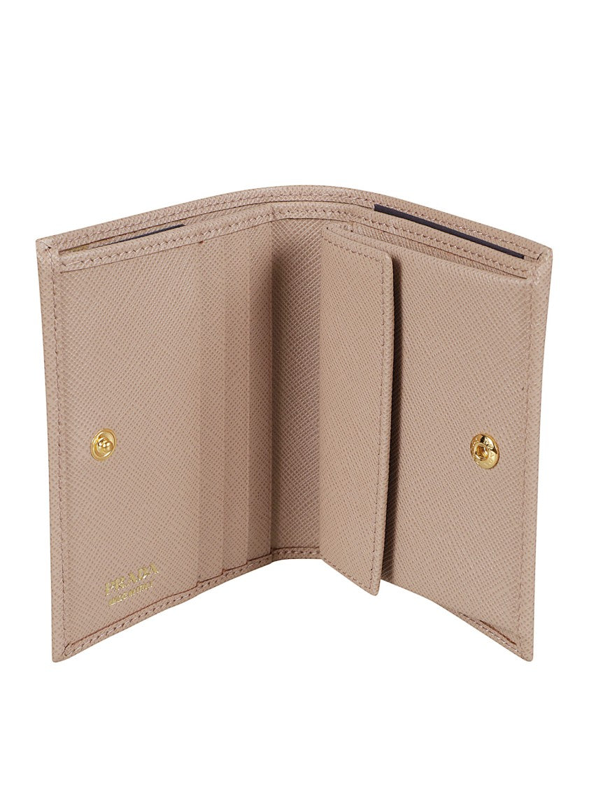 Prada Small Saffiano Wallet With Snap Button Closure