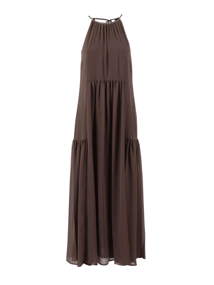 Peserico Polyester Halter Neckline Tiered Midi Dress