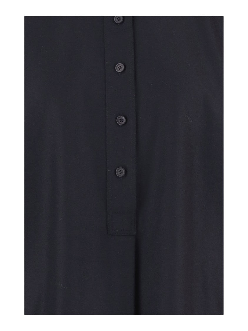 Carven Navy Blue Mandarin Collar Half-Button Wool Sweater