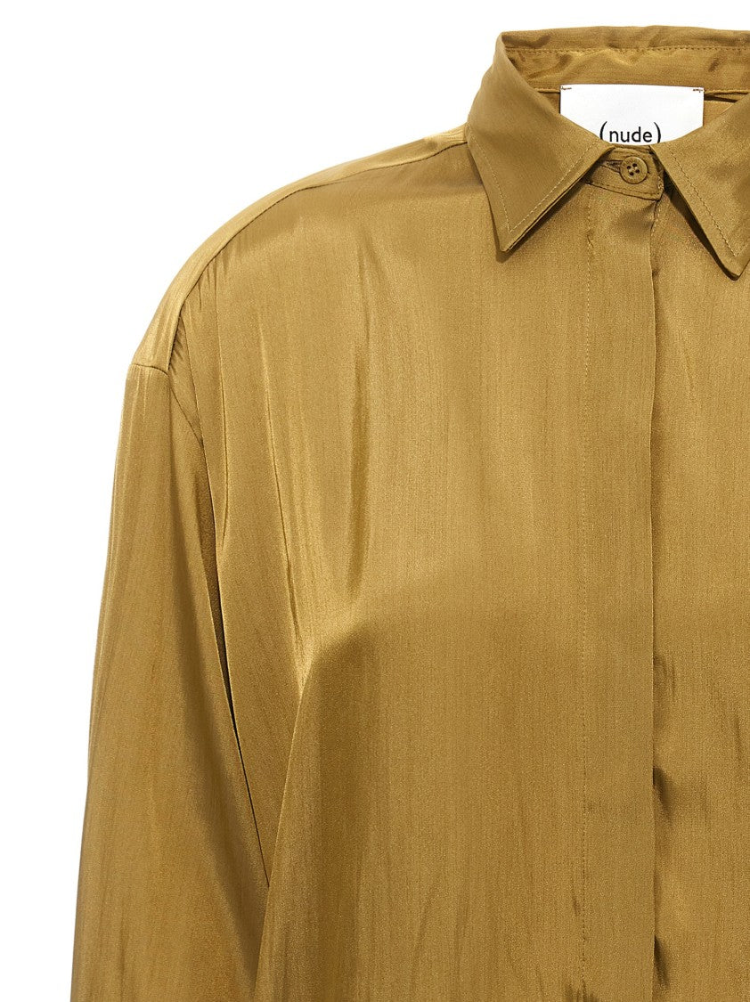Nude Satin Shirt With Asymmetric Hem