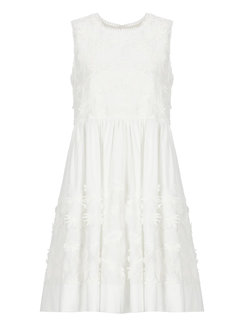 Parosh Cubo26 Floral Embroidered Cotton Dress With Flared Hem