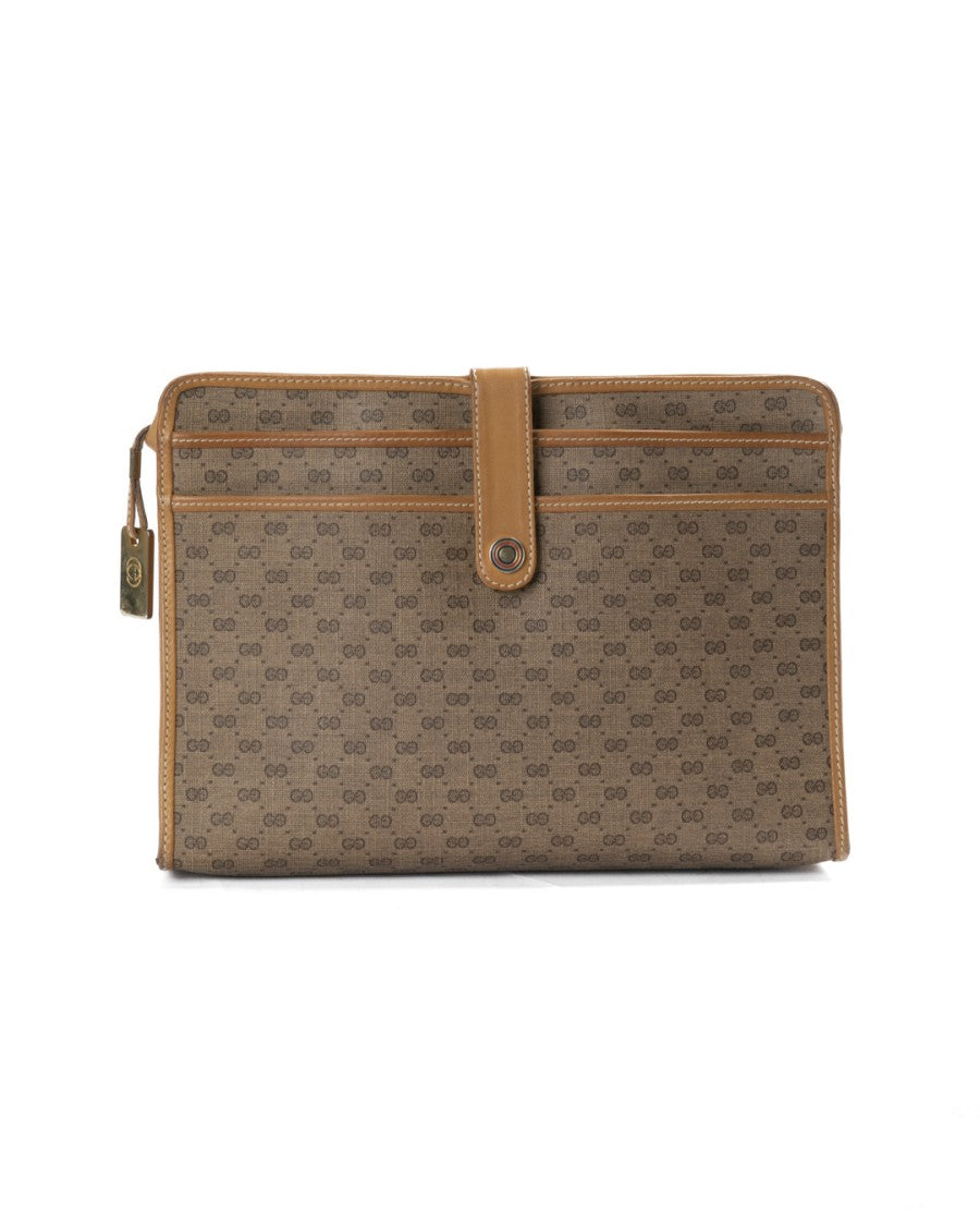 Gucci Vintage Micro Monogram Canvas Clutch With Leather Trim