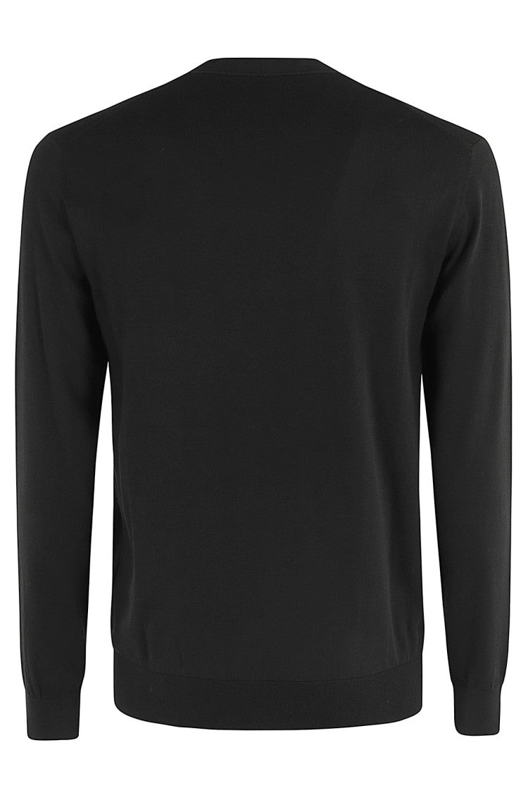 Paolo Pecora Black Round Neck Ribbed-Trim Cotton Sweater