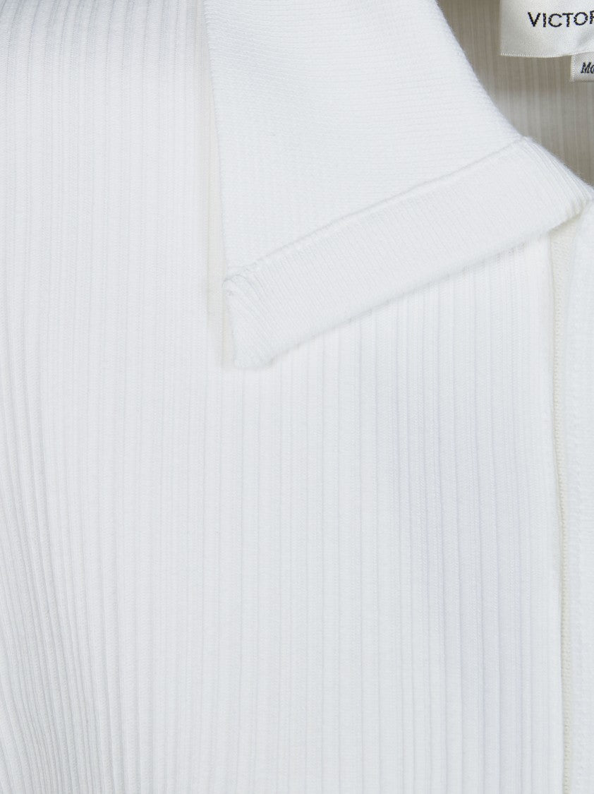Victoria Beckham White Ribbed Fitted Polo Shirt