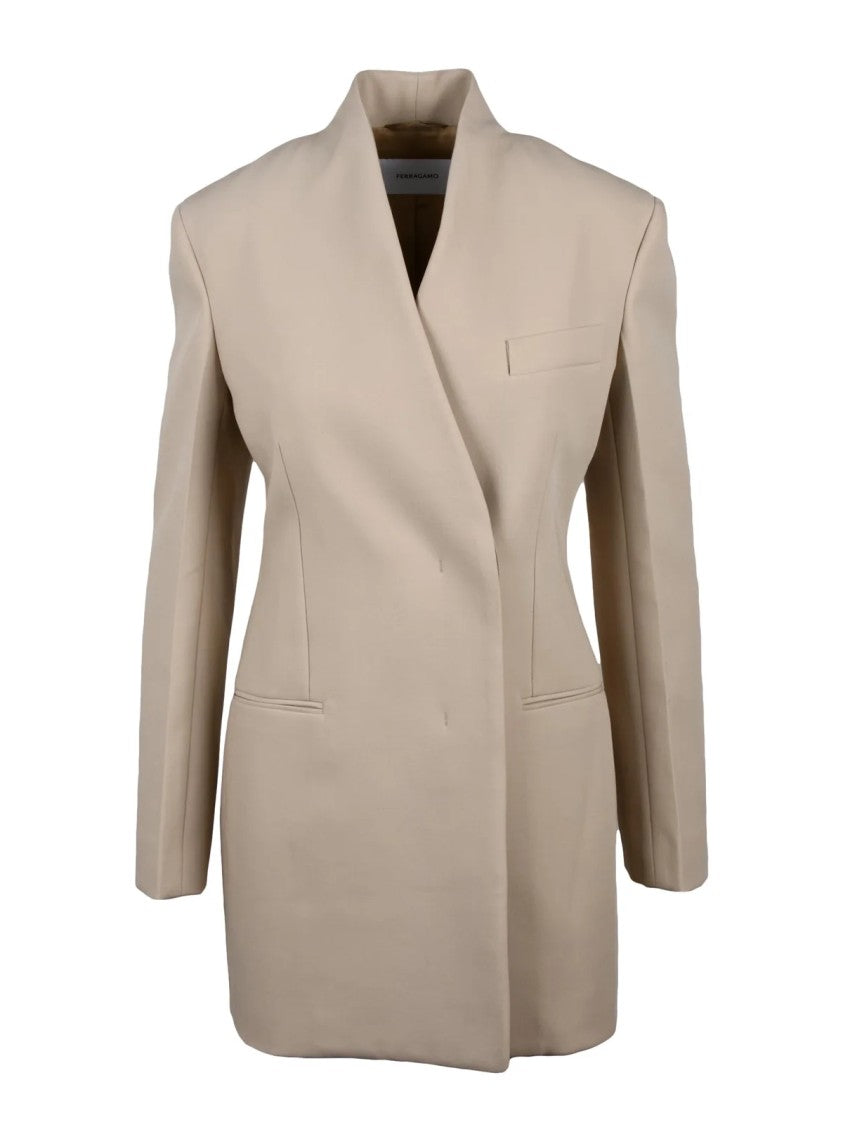 Ferragamo Beige Double-Breasted Wool Jacket
