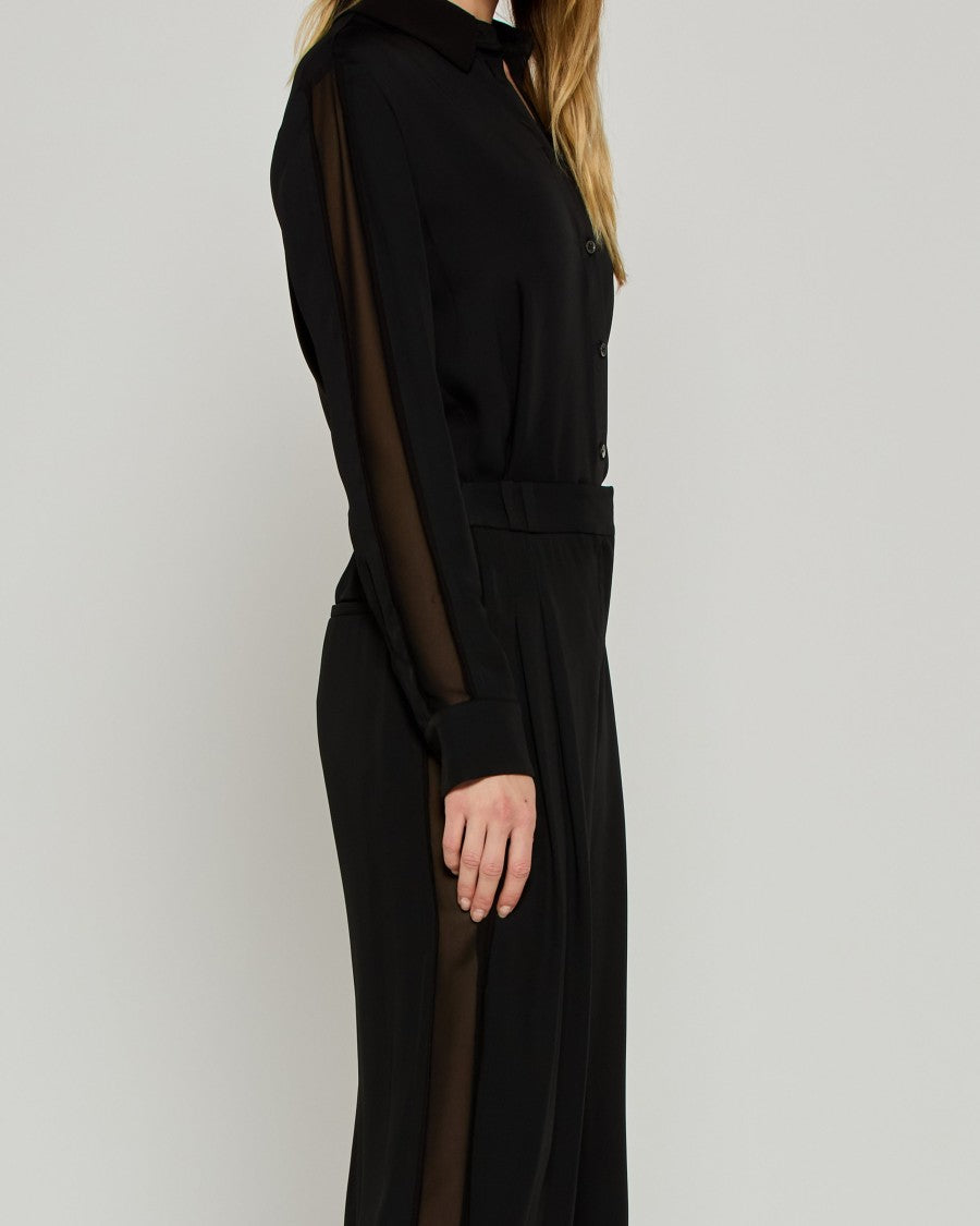 Serena Bute Classic Shirt With Georgette Trim - Black