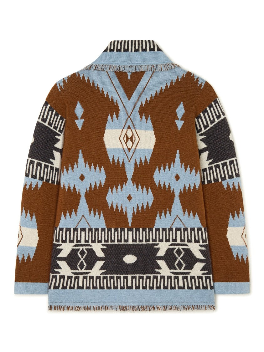 Alanui Jacquard Knit Cardigan With Shawl Collar And Fringed Edges