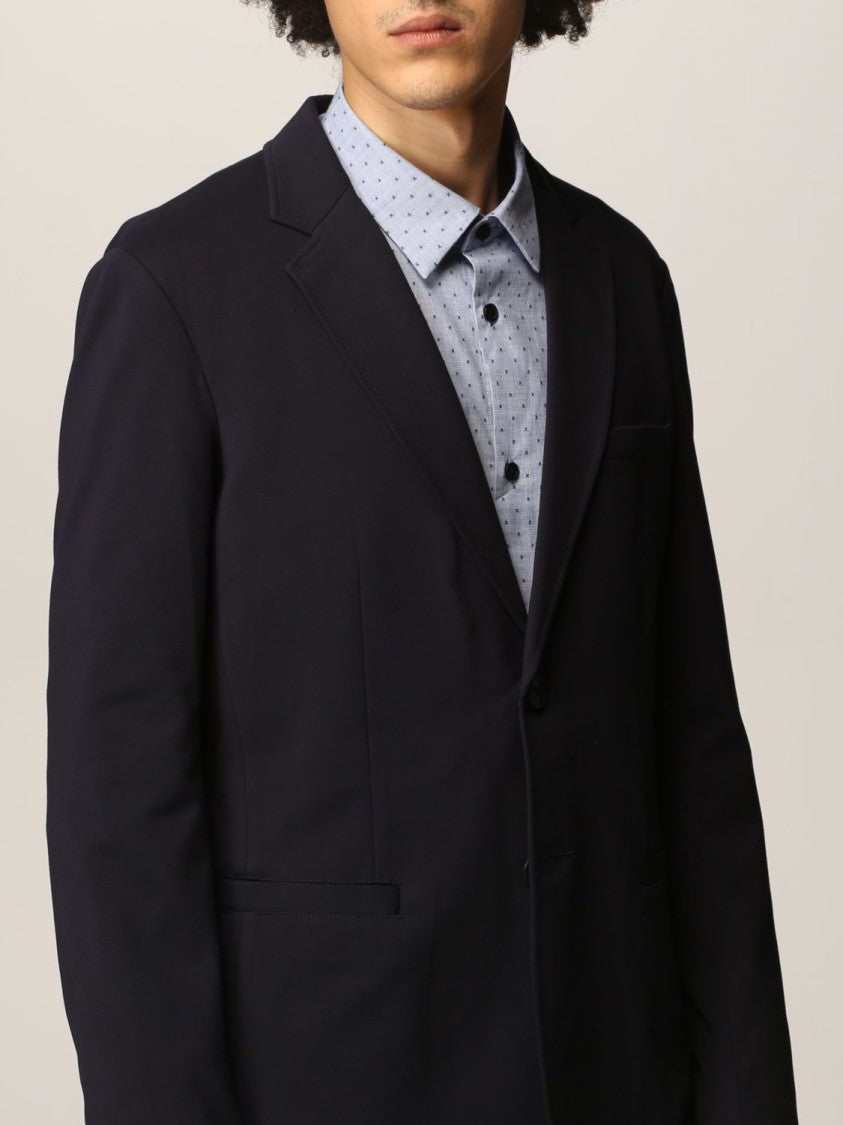 Armani Exchange Blue Single-Breasted Blazer