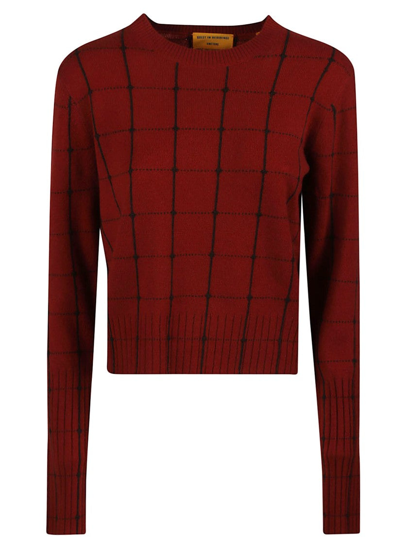 Guest In Residence Shrunken Cropped Red Grid Cashmere Sweater