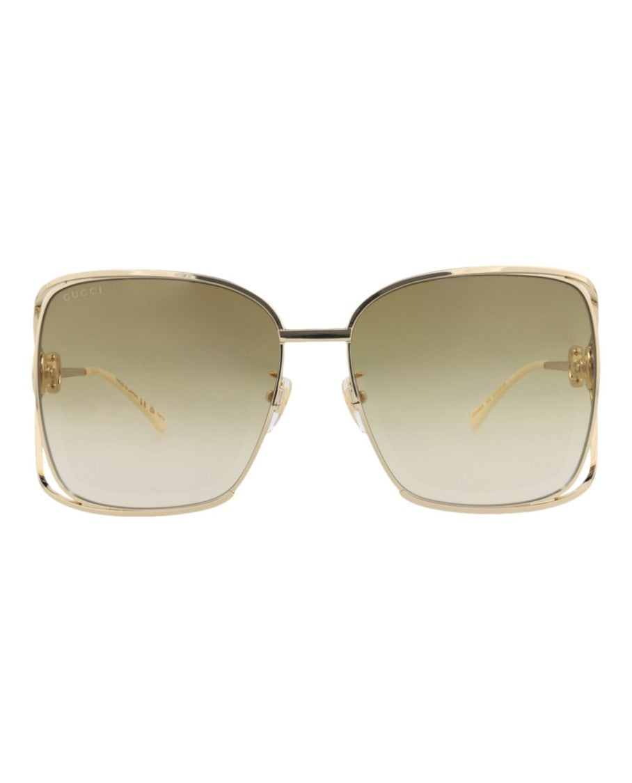 Gucci Square-Frame Gold Metal Sunglasses With Cutout Detailing