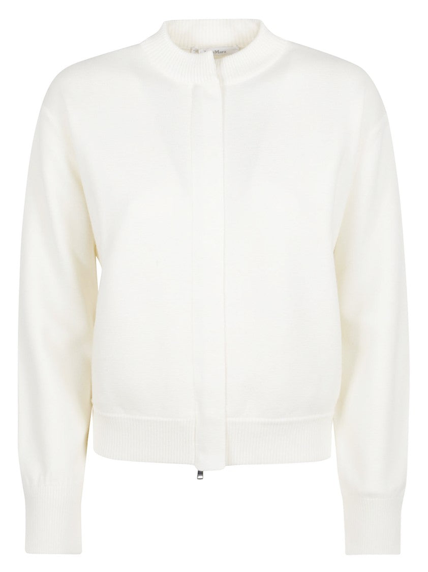 Max Mara Cropped White Sweater With And Ribbed Details