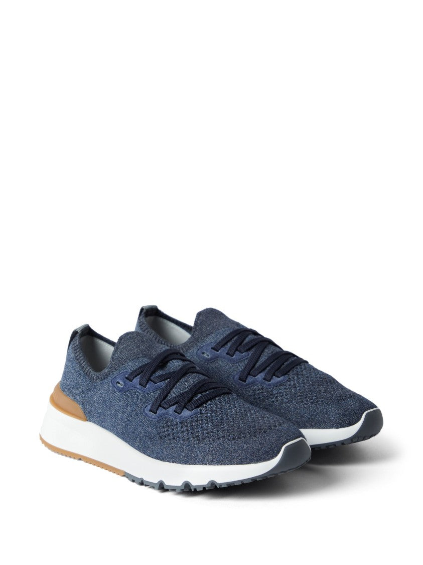 Brunello Cucinelli Navy Breathable Knit Runner Sneakers