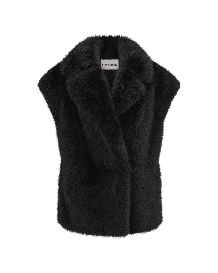 Stand Studio Black Kinley Oversized Faux Fur Gilet