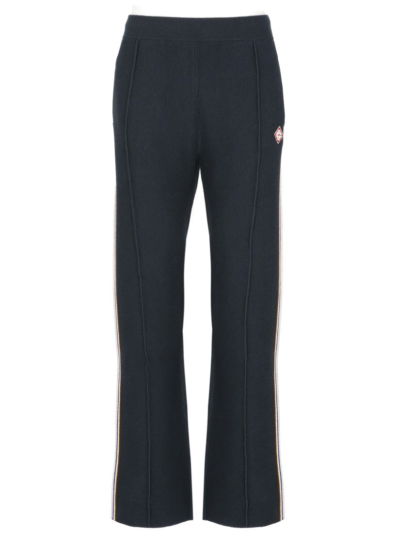 Casablanca Blue Decorative Line Cotton-Wool Straight-Leg Pants