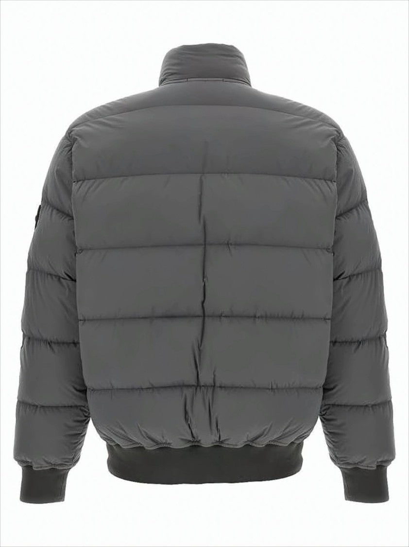 Stone Island Quilted Grey Padded Jacket With High Collar And Distinctive Patch