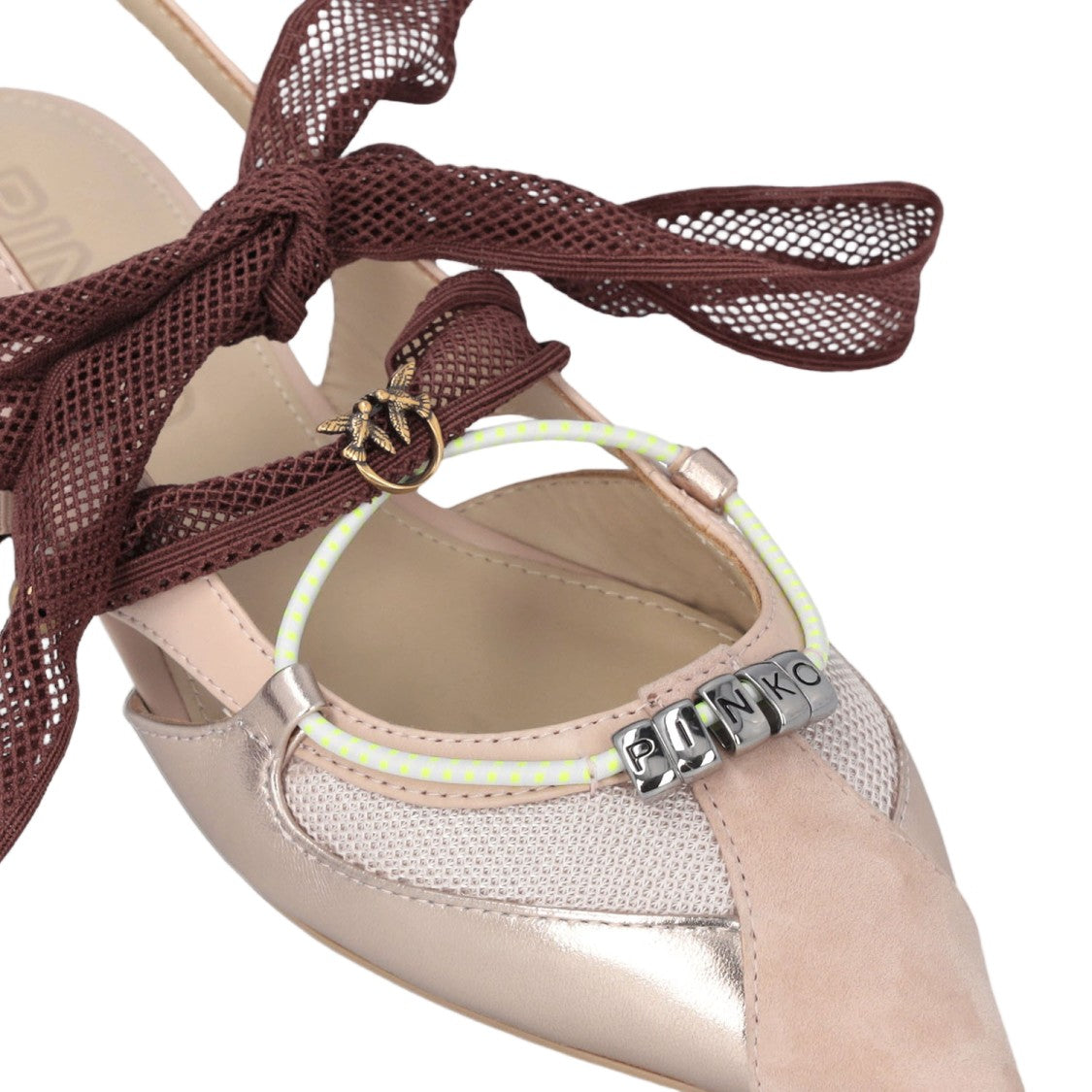 Pinko Pink Slingback Lace-Up Leather Flats