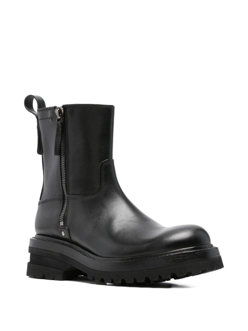 Premiata Black Side Zip Ridged Sole Boots