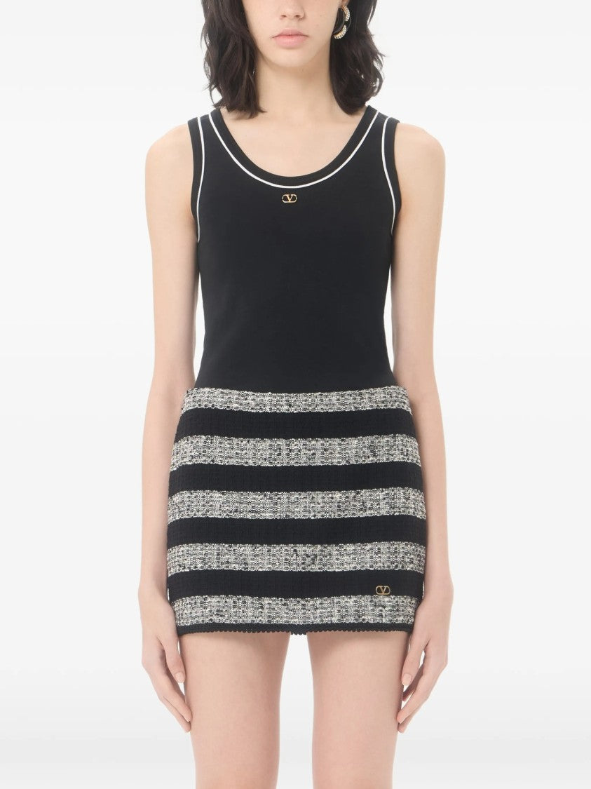 Valentino Jersey Top Sleeveless White Piping Tank