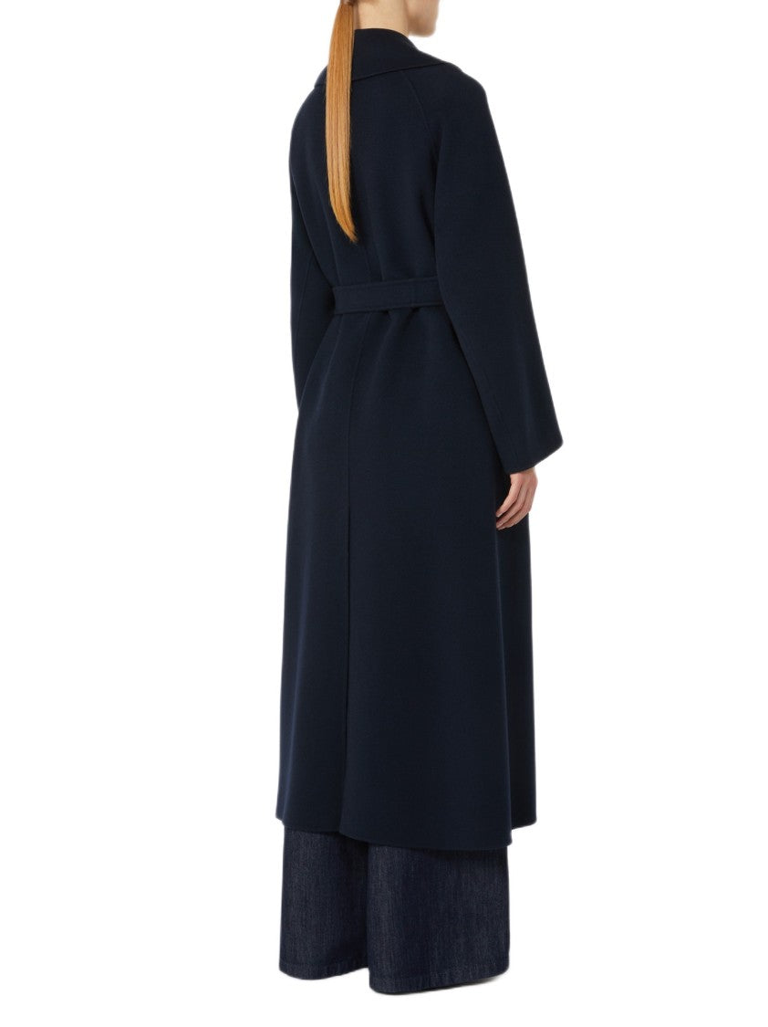 Max Mara Long Black Wool Coat With Wide Notched Lapel
