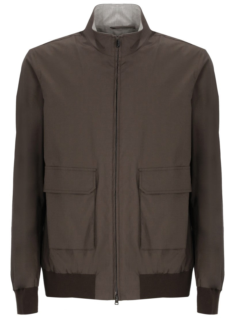 Herno Brown Cotton High-Neck Bomber Jacket
