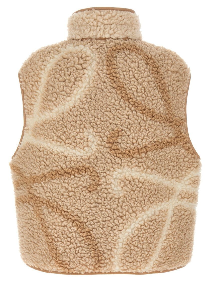 Loewe Teddy-Effect Jacquard Fleece Vest With Anagram Pattern And Leather Accents