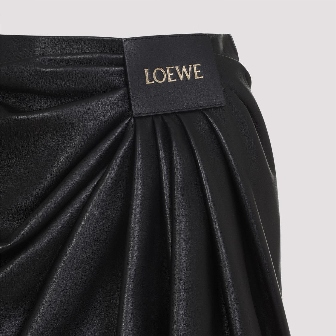 Loewe Draped Black Lambskin Midi Skirt