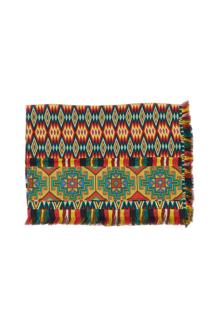 Pierre-Louis Mascia Multicolor Geometric Print Fringed Silk Shawl