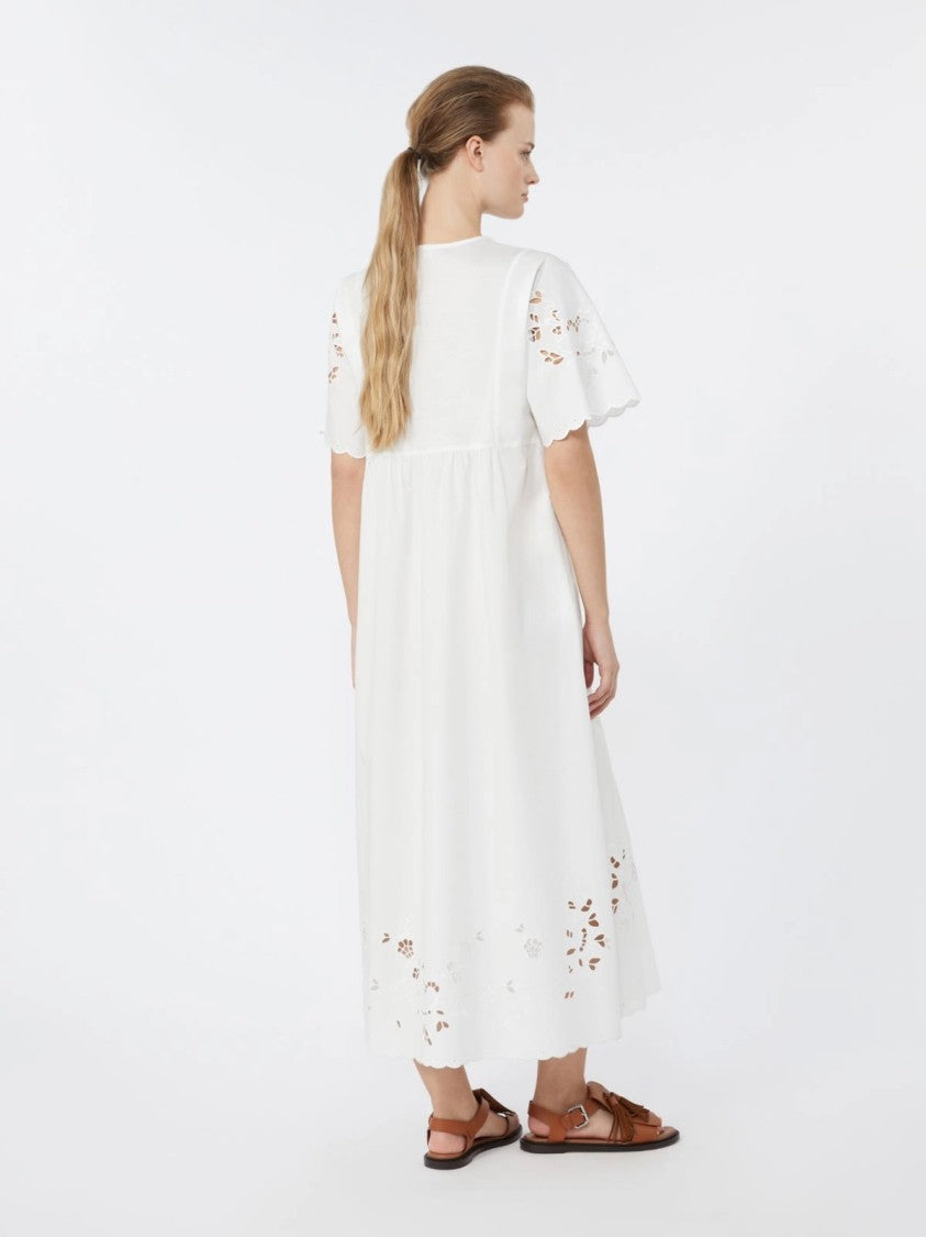 Max Mara V-Neck Midi Dress With Eyelet Embroidery