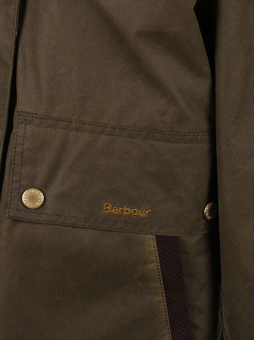 Barbour Cropped Waxed Jacket With Corduroy Collar And Plaid Lining