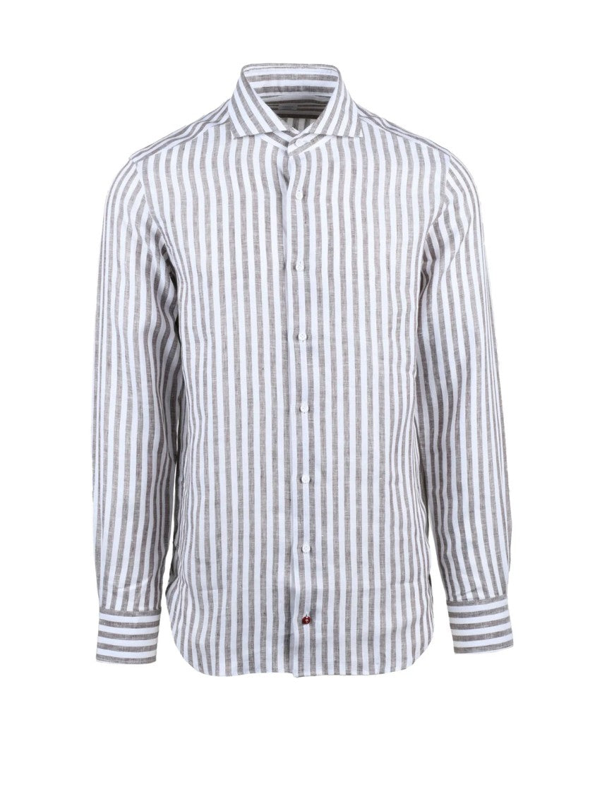 Carrel White Beige Striped Linen Shirt