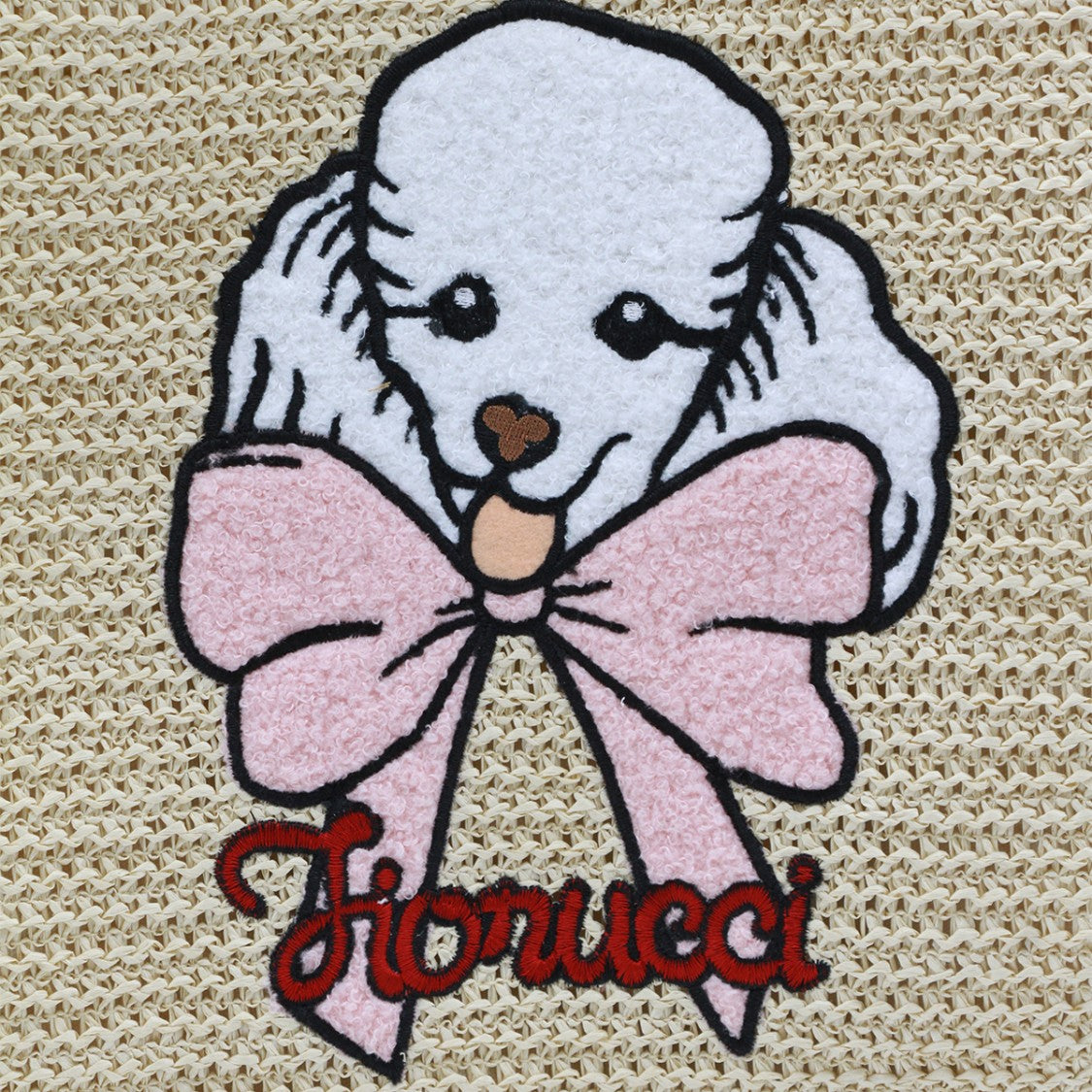 Fiorucci Textured Beige Woven Tote Bag With Poodle Embroidery