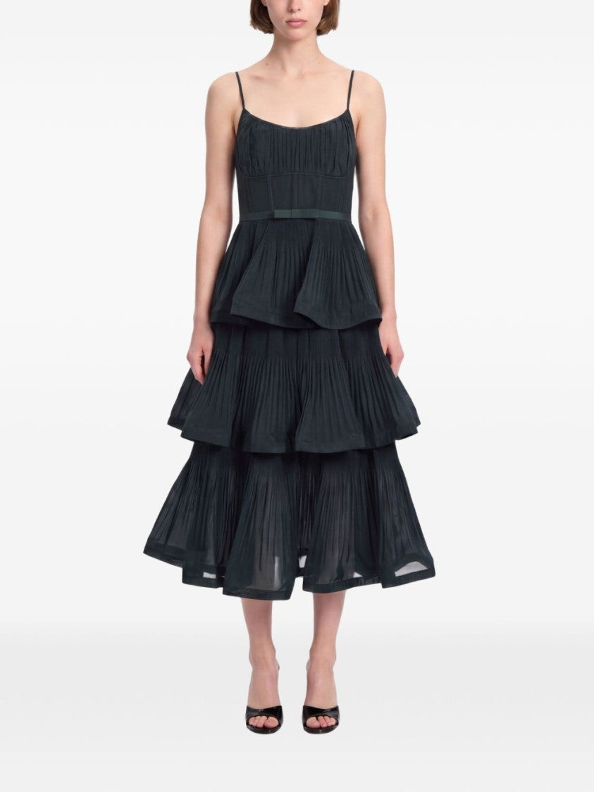 Zimmermann Tiered Pleated Spaghetti Strap Midi Dress