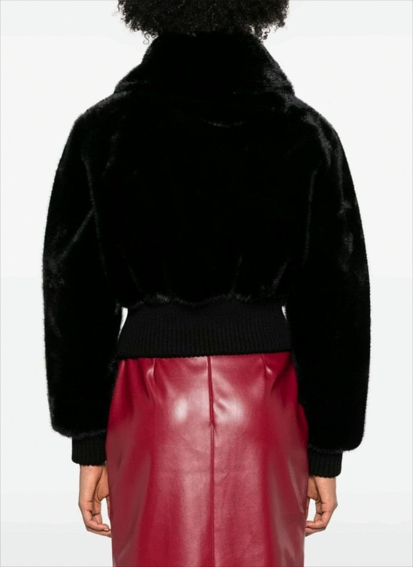 Pinko Black Aspen Fabric Fur Coat