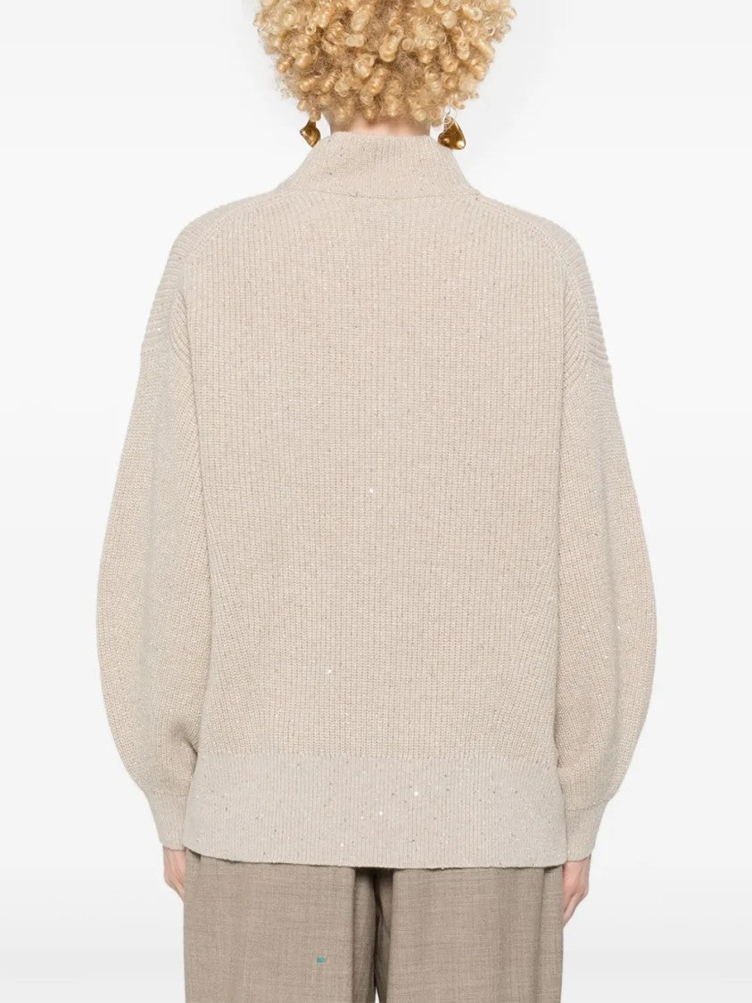 Brunello Cucinelli Textured Mock Neck Sweater With Ribbed Cuffs