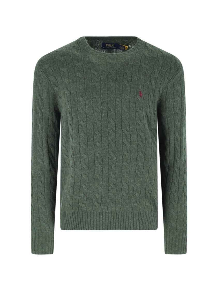 Polo Ralph Lauren Green Cable Knit Wool-Cashmere Sweater