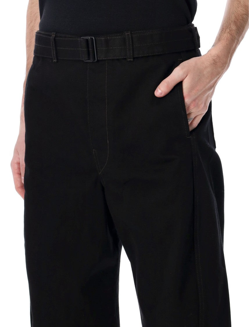 Lemaire Twisted Belted Pants In Heavy Black Denim