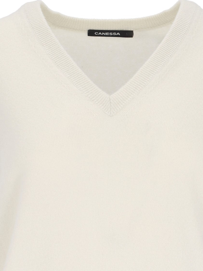 Canessa V-Neck Sweater In Cream Cashmere